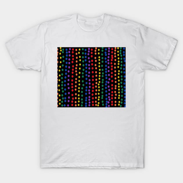 Rainbow Candy Dots on Black T-Shirt by DanielleGensler